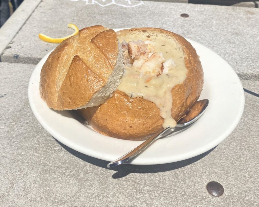 Clam chowder in a bread bowl on Pier 39 in San Francisco 
