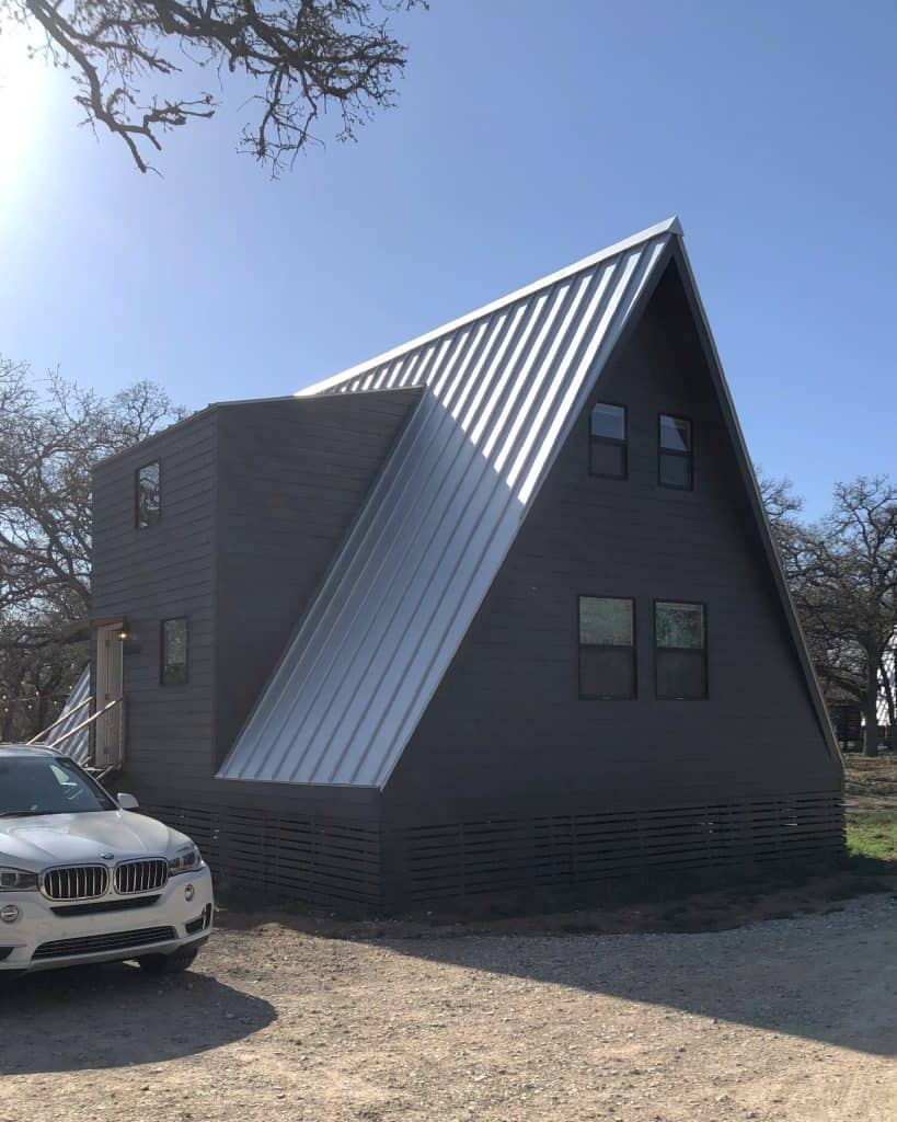 Outdoor view of A-frame cabin