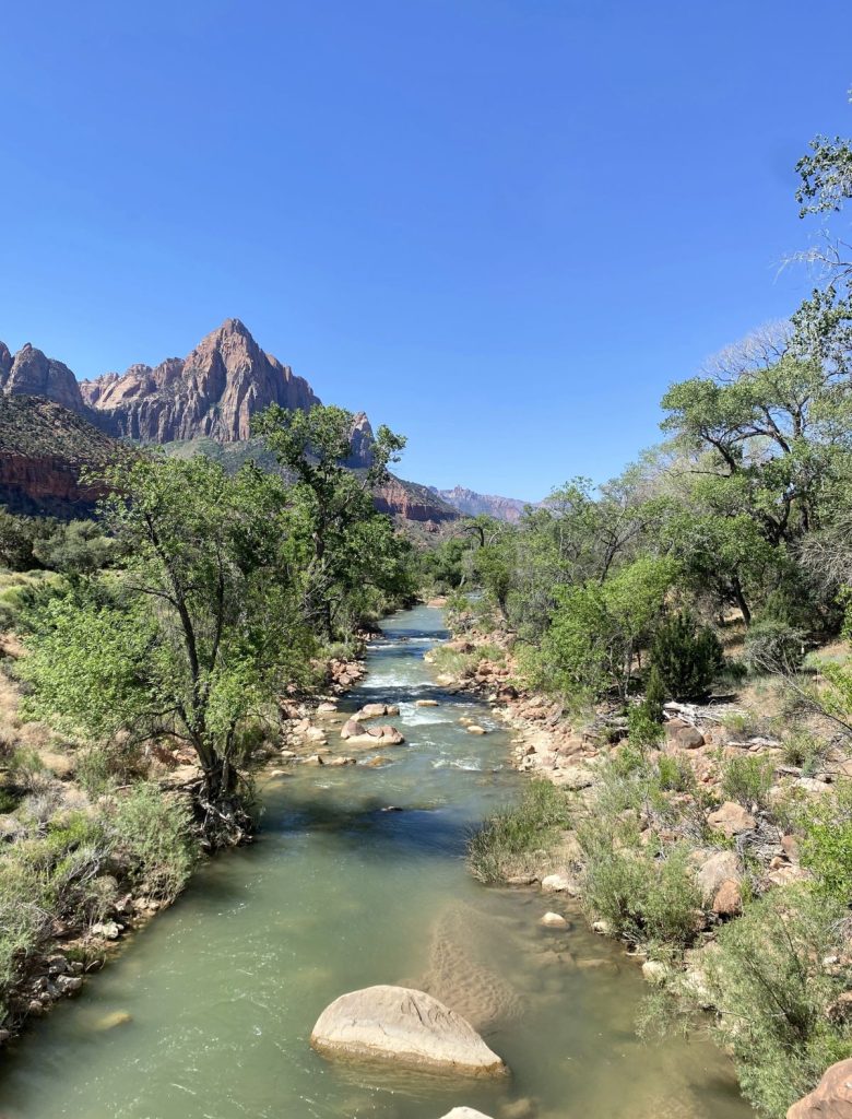 River and mountains at the national park in Zion Utah