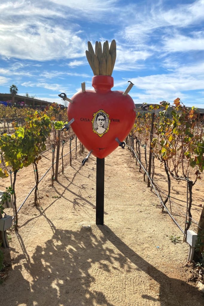 Art inspired by Frida Kahlo in the winery at Casa Frida in Guadalupe Valley Mexico