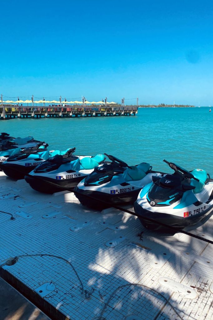 Jet skis docked outside Ocean Key Resort & Spa