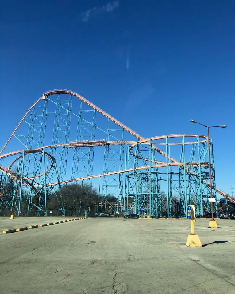 Side view of the Titan roller coaster at Six Flags Over Texas in Arlington 